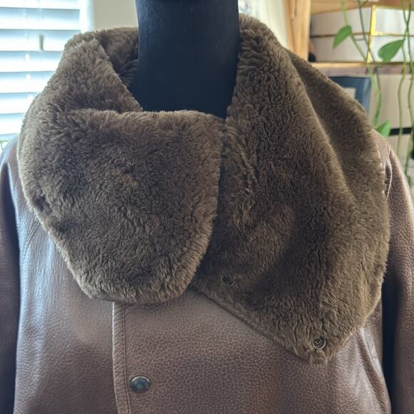 Vintage 80s Gerard Babin Paris Chocolate Brown Leather Faux Fur Lined Maxi Coat - Picture 3 of 7